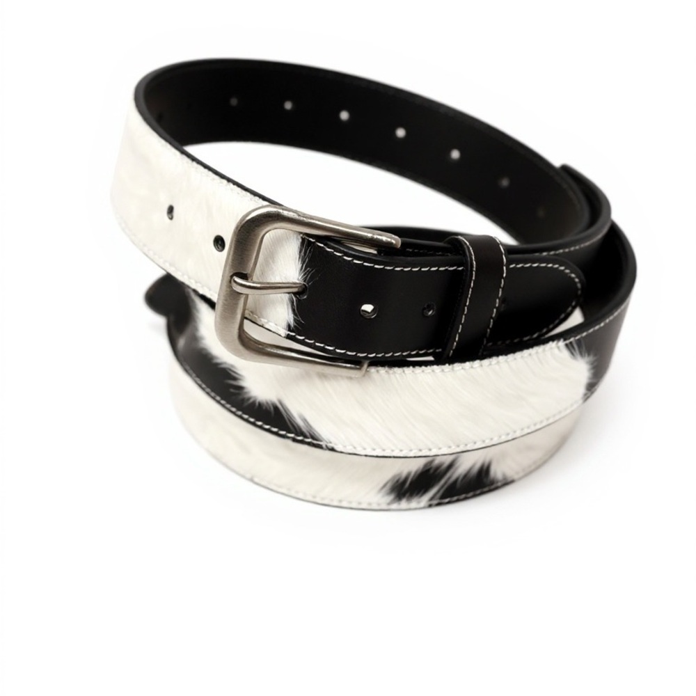 Stylish Black and White Cowhide Belt